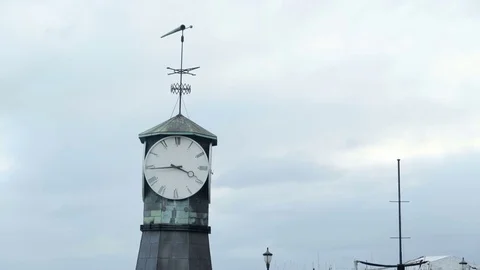 Shot of the clock at Aker Brygge in Oslo in the winter, Norway, close Stock Footage 74988994