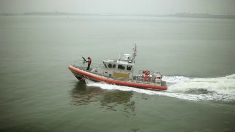 Shot of coast guard vessel Stock Footage 80882969