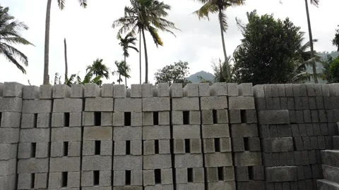 Shot of construction material along the road, Cement blocks footage Stock Footage 156959931