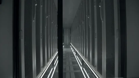 Shot of Corridor in Working Data Center 스톡 동영상 171688025