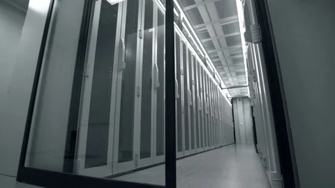 Shot of Corridor in Working Data Center Stock Footage 172551127