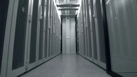 Shot of Corridor in Working Data Center Stock-Footage 181685299