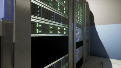 Shot of Corridor in Working Data Center Full of Rack Servers and Supercomputers Stock Footage 246710315