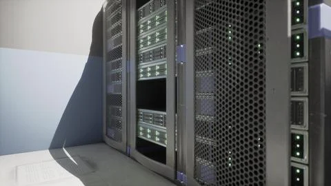 Shot of Corridor in Working Data Center Full of Rack Servers and Supercompute 스톡 일러스트