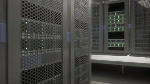 Shot of Corridor in Working Data Center Full of Rack Servers and Supercompute 스톡 일러스트