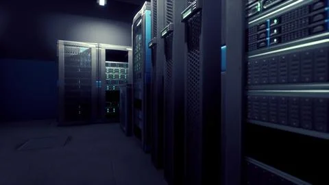 Shot of Corridor in Working Data Center Full of Rack Servers and Supercompute 스톡 일러스트