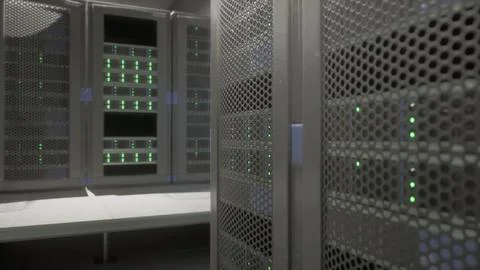 Shot of Corridor in Working Data Center Full of Rack Servers and Supercompute 스톡 일러스트