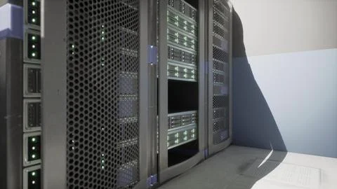 Shot of Corridor in Working Data Center Full of Rack Servers and Supercompute 스톡 일러스트