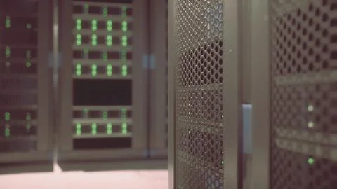 Shot of Corridor in Working Data Center Full of Rack Servers and Supercompute 스톡 일러스트
