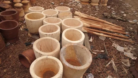 Shot of Craft artisan working on Mortar and Pestle Видео 164536823