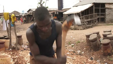 Shot of Craft artisan working on Mortar and Pestle Vídeo Stock 164539476