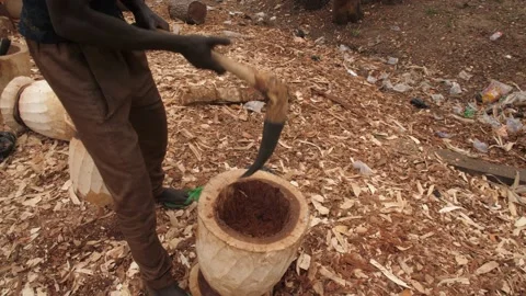 Shot of Craft artisan working on Mortar and Pestle Vídeo Stock 164539772