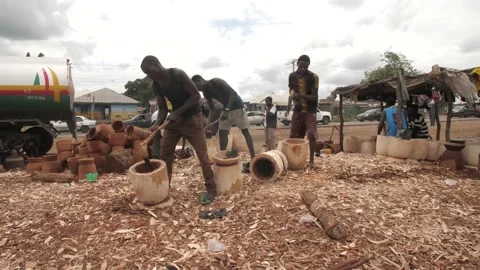 Shot of Craft artisan working on Mortar and Pestle Видео 164539821