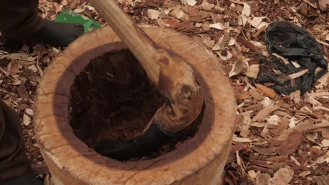 Shot of Craft artisan working on Mortar and Pestle Stock Footage 165354883