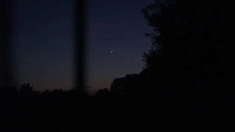 Shot of the Crescent Moon from Inside a House Window Stock-Footage 270395877