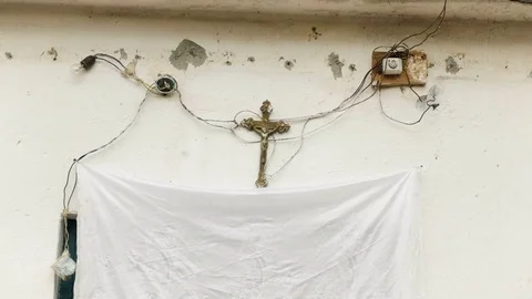 Shot of a cross over a door in Shkodër, Albania Stock Footage 84679133