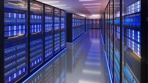 Shot of Data Center With Multiple Rows of Fully Operational Server Racks. M.. イラスト素材