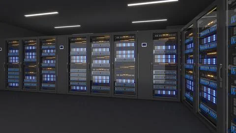Shot of Data Center With Multiple Rows of Fully Operational Server Racks.,s.. 스톡 일러스트