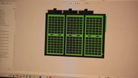 A shot of displaying a complex 3D model of a solar panel array. Stock Footage 315513703