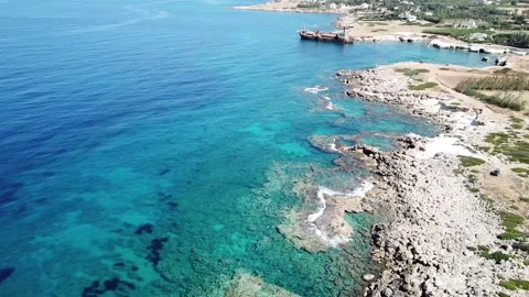 Shot with DJI Mavic Pro, shipwreck of EDRO III by Sea Caves Cyprus Stock Footage 149441910