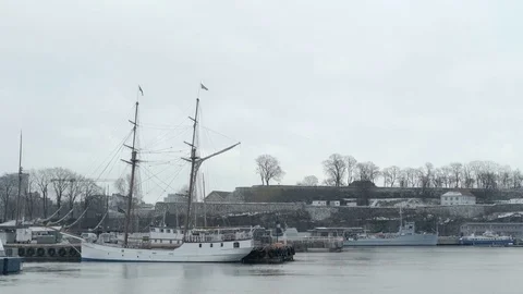 Shot of the dock at Aker Brygge in Oslo in the winter, Norway Stock Footage 75018368