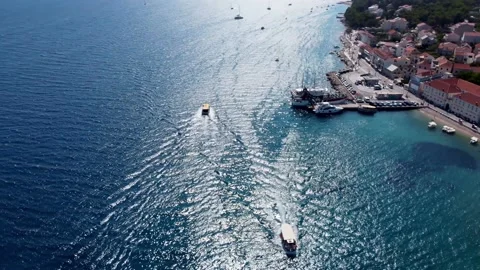 Shot from the drone, the boats blur in different directions Stock Footage 161115339