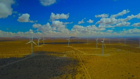 Shot of Drone flying towards group of Windmills Stock Footage 86585931