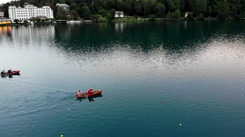 A shot from a drone of a rowing competition. Stock Footage 164029425