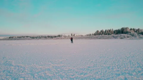 Shot on a drone. Winter. A single hike of a tourist. Stock Footage 222897334
