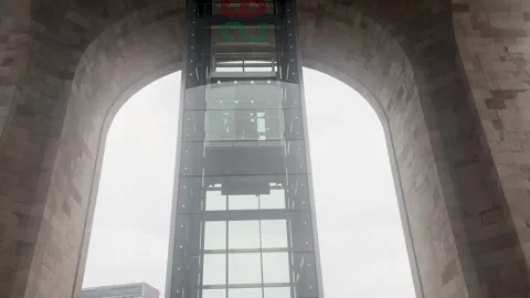 Shot of elevator at middle of mexico city national monument, monumento a la Stock Footage 332970021