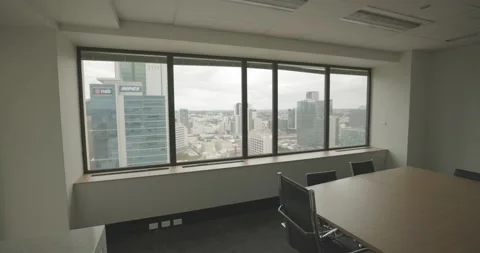 A shot of an empty office interior on a cloudy day in Perth, Australia Stock Footage 194748830