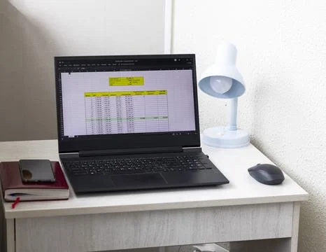 Shot of an excel sheet on computer screen showing bank loan amortization ta.. 스톡 사진