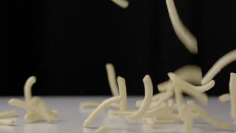 Shot of Falling snack food crispy potato salty slow motion. Fast food or junk fo Stock Footage 152808369
