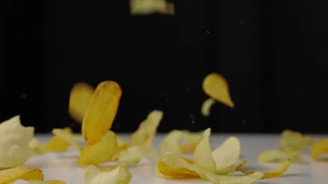 Shot of Falling snack food crispy potato chip salty slow motion. Fast food Stock-Footage 152808393