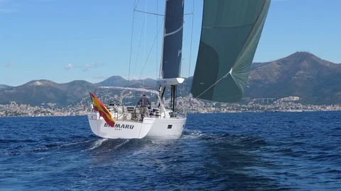 Shot fallowing back of sail boat  Stock Footage 82468697