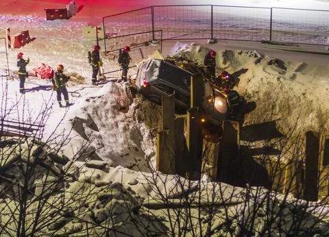 Shot of the first response team working on the scene of freaking road accid.. Stock Photos