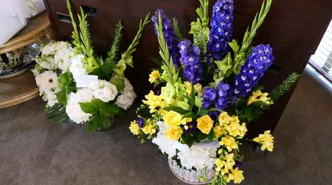 Shot of flowers arrangement used for a funeral service Stock Photos