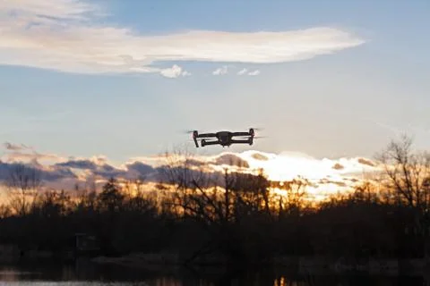 A shot of a flying dron. Stock Photos