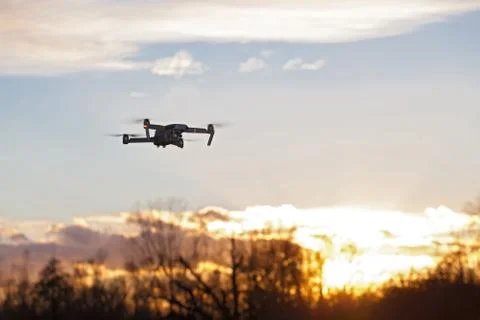 A shot of a flying dron. Stock Photos