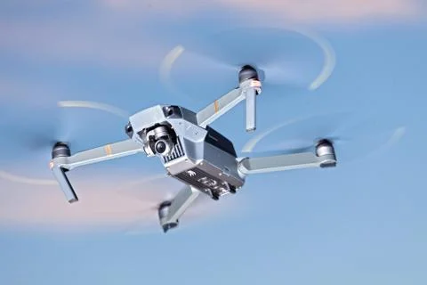 A shot of a flying dron. Stock Photos