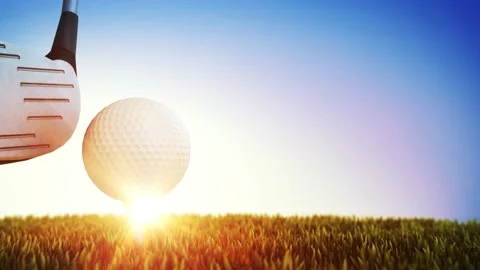 Shot Of Golf Ball Hit By Driver golf ball Swing field, sun, grass field slow Stock Footage 150661519