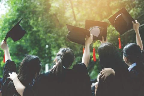 Shot of graduation hats during commencement success graduates of the university, Stock Photos