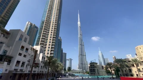 Shot from the ground with a Burj Khalifa skyscraper tower wide angle lens. The Stock Footage 233020178