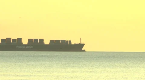 A shot of a Hapag-Loyd Container ship on the ocean Video stock 39521603