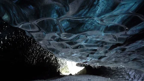 Shot of ice wall in cave in land of Breidamerkurjokull,Vatnajokull, Iceland Stock Footage 120476705