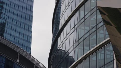 Shot from inside car driving through streets of modern city, skyscrapers glass Stock Footage 314011698