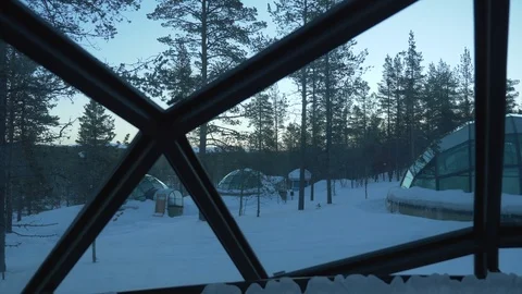 Shot inside one of the glass igloo at Kakslauttanen Arctic Resort. Other Stock Footage 108616498