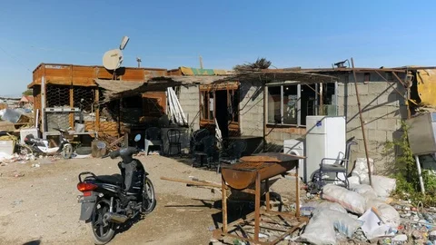 Shot inside a Romanian camp in Shkodër, Albania, bike Stock Footage 84679501