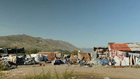 Shot inside a Romanian camp in Shkodër, Albania, wide 1 Stock Footage 84679557