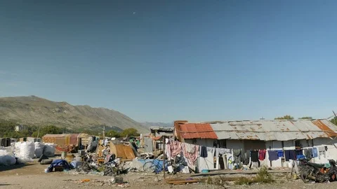 Shot inside a Romanian camp in Shkodër, Albania, wide 2 Stock Footage 84679666